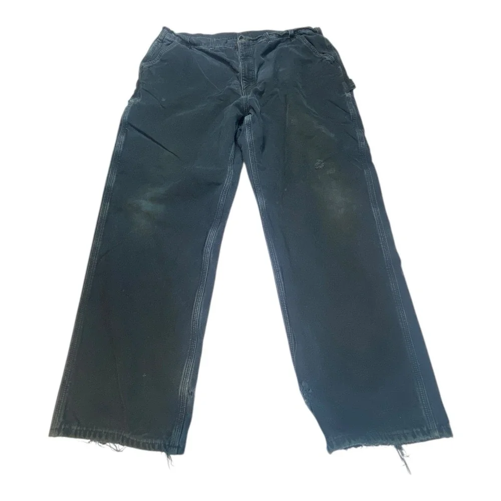 Carhartt Men‎ Size 44 x 32 Pants Black Duck Canvas Jeans Flannel Lined Straight